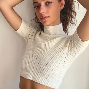 Intimately By Free People Cream Cropped Turtleneck Sweater